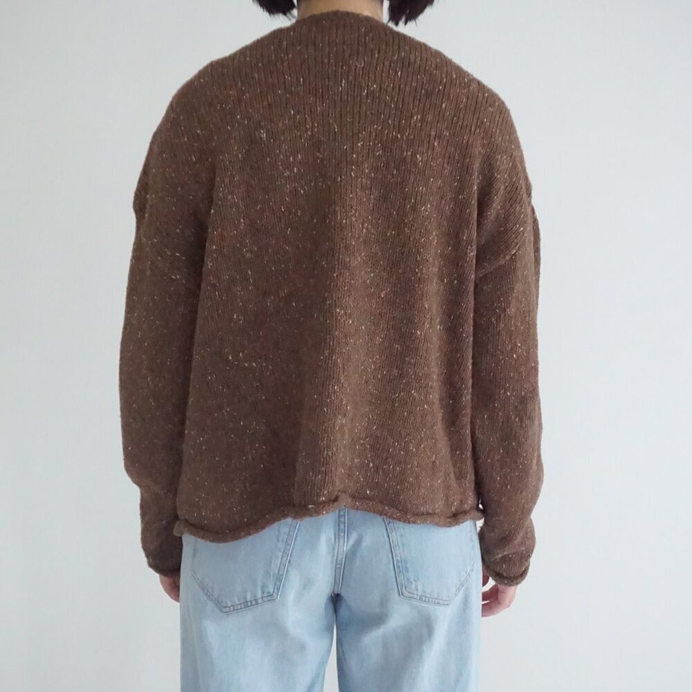 Vintage Fashion Bug Brown Autumn Fall Leaf Embroidered Button Knit Cardigan L - Picture 2 of 9